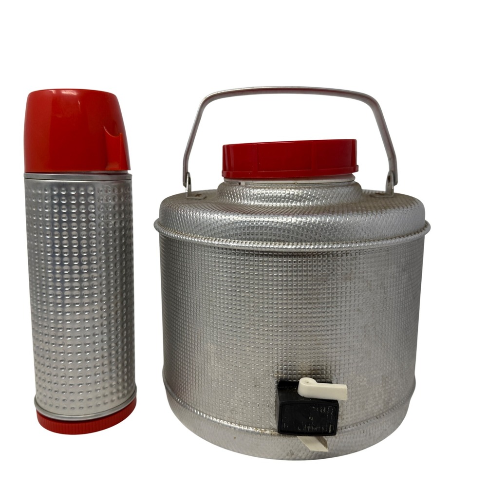 Vintage 1950s Aluminum Beverage Lot Aladdin Thermo-King 708 Vacuum Bottle Cooler